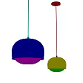 Two Modern Orange Spherical Pendant Lights Hanging With Warm Glow 3d model
