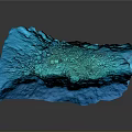 Blue 3D Terrain Model With Detailed Sculptural Surface And Digital Art Design