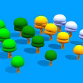 Vibrant Colorful Trees in Various Shades with Green Yellow Purple Hues on Blue Background