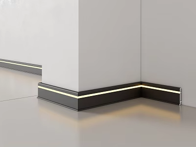 Illuminated Lines In Interior Corner Wall Design With Black Baseboard White Walls And Gray Floor 3d model