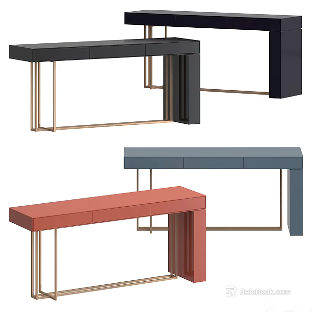 Modern Dressing Tables With Colorful Designs Gold Metal Legs And Drawers 3d model 