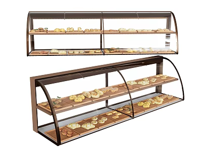 Fresh Bread Display Case With Multiple Shelves Holding Freshly Baked Loaves 3d model