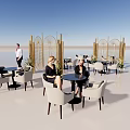Golden Modern Art Installation With Decorative Screens And Plant Decorations In Open Space