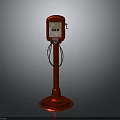 Vintage Red Standing Public Telephone With Display Buttons And Metal Base