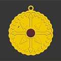 Golden Circular Pendant With Red Gemstone Center And Intricate Pattern As Daily Life Accessory