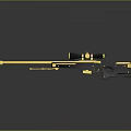 Gold and Black Sniper Rifle With Scope And Gold Accents On Reflective Surface