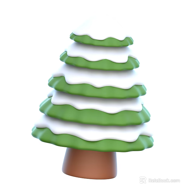 Green Layered Ornamental Tree With Distinct White Edges And Brown Trunk 3d model 