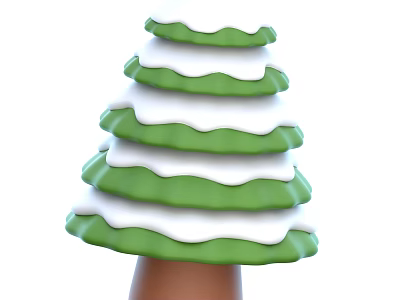 Green Layered Ornamental Tree With Distinct White Edges And Brown Trunk 3d model