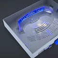 Modern Large Conference Venue With Stage Arranged Seats And Blue Lighting