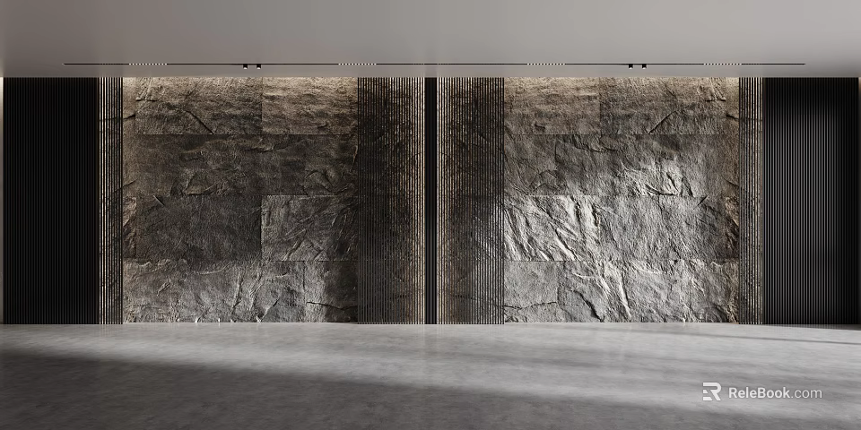 Modern Textured Stone Background Wall With Vertical Stripes And Natural Surface 3d model 