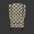 Classic Armchair With Blue And White Floral Patterned Fabric Upholstery And Wooden Legs