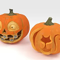 Decorative Pumpkin Ornament Set with Smiley Face Teeth and Cat Shaped Carved Designs