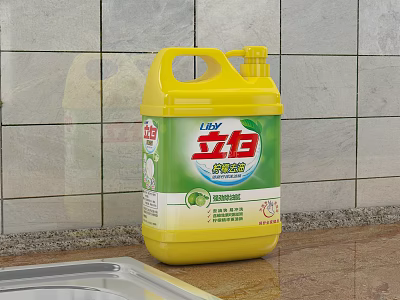 Liby Laundry Detergent Yellow Bottle on Kitchen Countertop with Tiled Wall 3d model