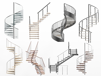 Modern revolving stair handrail stair wood stair 3d model