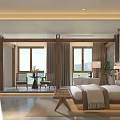 Modern Hotel Room Interior With Wooden Wardrobe Bed TV And Gray Carpet