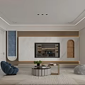 Elegant Light Luxury Living and Dining Room with Sofa Coffee Table Dining Set and Wall Art