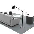 Modern Sofa Coffee Table Combination With Light Colored Upholstery Marble Top And Stools 3d model