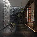 Modern Luxury Club Entrance Space With Water Feature And Stone Decorative Wall