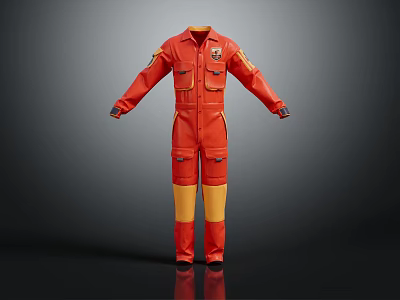 Red And Yellow Professional Work Coverall With Multiple Pockets And Logo Patch 3d model