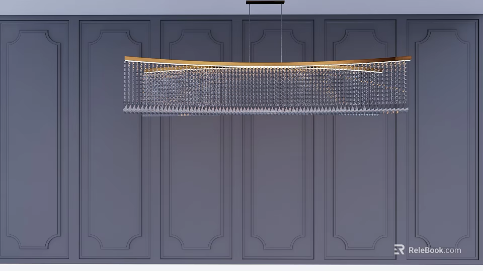 Modern Crystal Chandelier With Gold Frame And Crystal Beads On Gray Wall 3d model 