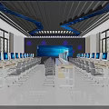 School Modern Computer Classroom With Rows Of Desks Blue Ceiling Decor And Windows 3d model