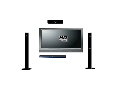 Home Theater Speaker System With HD TV And Floor Standing Speakers Setup 3d model