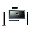 Home Theater Speaker System With HD TV And Floor Standing Speakers Setup