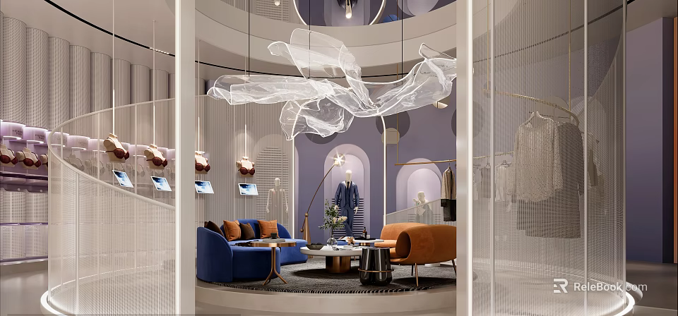 Elegant Luxury Clothing Store Interior Design With Sofa Chandelier And Mannequins 3d model 