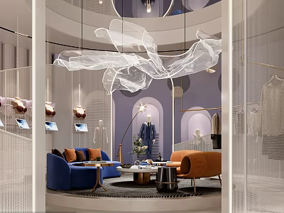 Elegant Luxury Clothing Store Interior Design With Sofa Chandelier And Mannequins 3d model