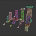 Stone Pillars With Various Heights Structures Complete And Broken Pieces Scattered Blocks On White 3d model