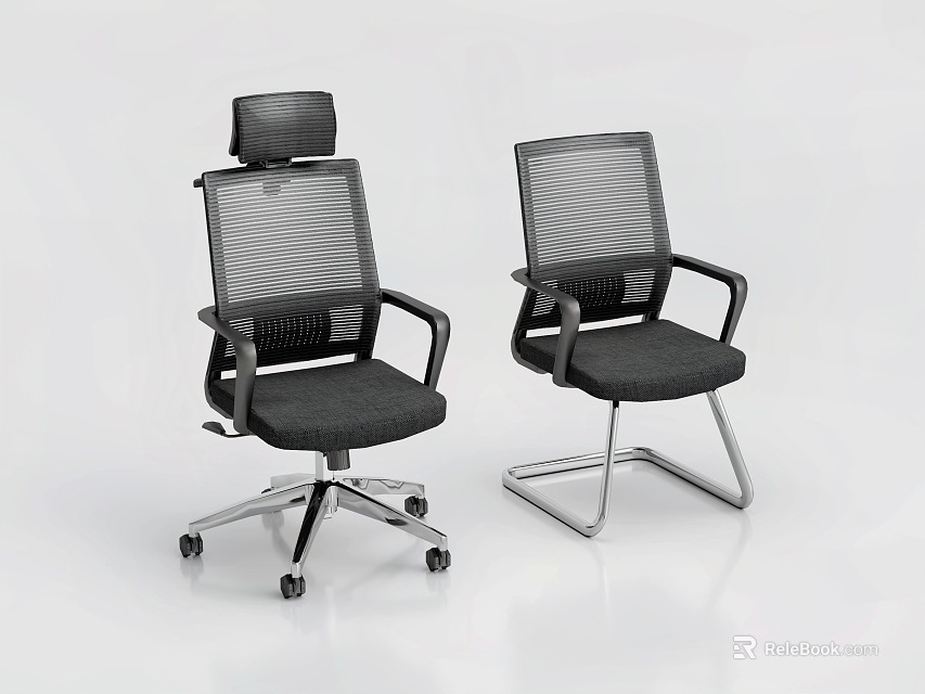 Ergonomic Modern Office Chairs With Breathable Mesh Back And Wheeled Metal Base 3d model 