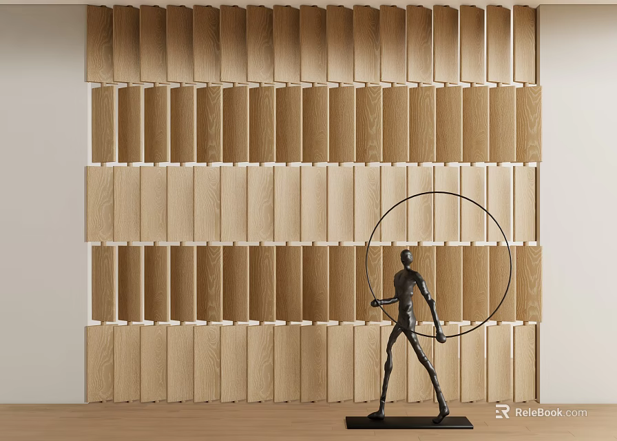 Modern Slatted Wood Partition Design For Contemporary Interior Space Decoration 3d model 