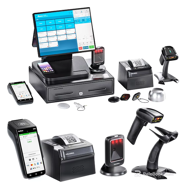 Retail Commercial Equipment Including POS System Payment Terminals Barcode Scanners And Receipt Printers 3d model 