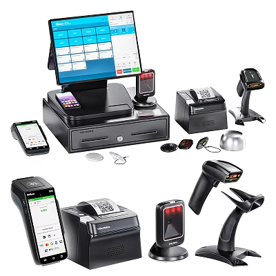 Retail Commercial Equipment Including POS System Payment Terminals Barcode Scanners And Receipt Printers 3d model