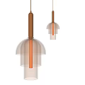 Modern Pendant Lights with Copper Poles Transparent Glass Shades and Illuminated Tubes
