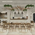 Bali Coffee Themed Restaurant With Wooden Tables Branch Chandeliers And Green Plant Decor