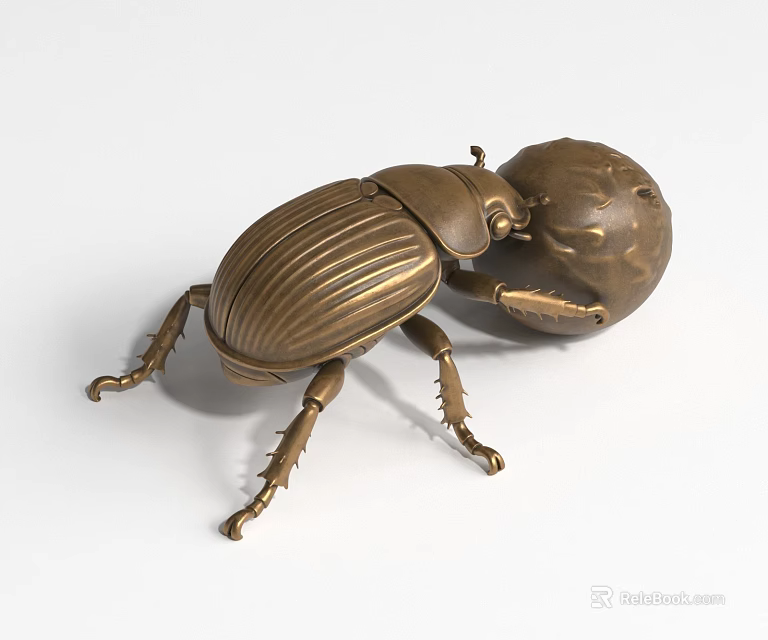 Bronze Beetle Landscape Sculpture With Metallic Finish Detailed Texture And Spherical Object 3d model 