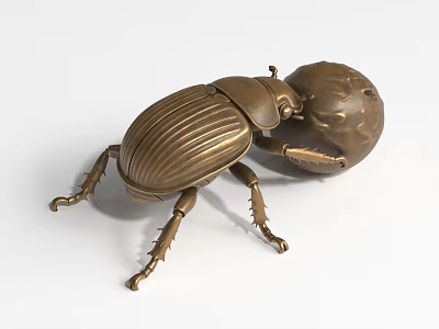 Bronze Beetle Landscape Sculpture With Metallic Finish Detailed Texture And Spherical Object 3d model