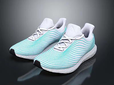 Light Blue And White Striped Athletic Shoes With White Laces And White Sole 3d model