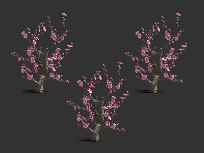 Detailed 3D Model Of Three Flowering Trees With Pink Blossoms And Branches 3d model