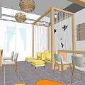 Modern Beauty Hair Salon Interior Design With Wooden Elements Colorful Stools Pendant Lights And Tables