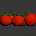 Cluster Of Ripe Red Tomatoes With Fresh Green Stems On Shiny Surface
