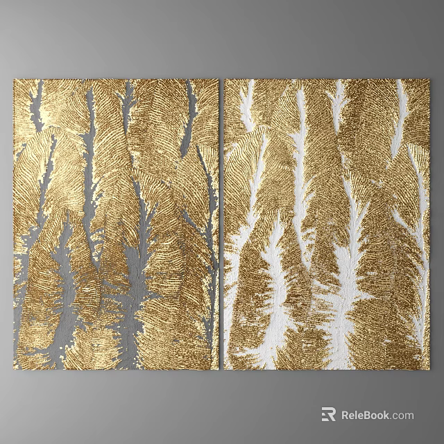 Abstract Painting With Gold Gray White Textures In Two Panel Design 3d model