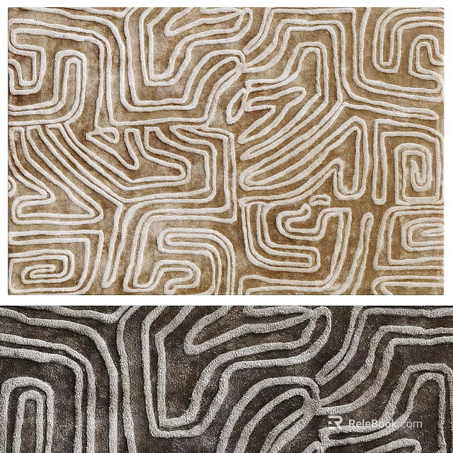 Square Rug With Abstract White Curved Lines Design In Brown And Dark Gray Backgrounds 3d model 