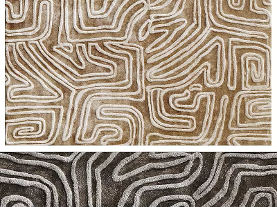 Square Rug With Abstract White Curved Lines Design In Brown And Dark Gray Backgrounds 3d model
