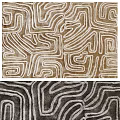 Square Rug With Abstract White Curved Lines Design In Brown And Dark Gray Backgrounds