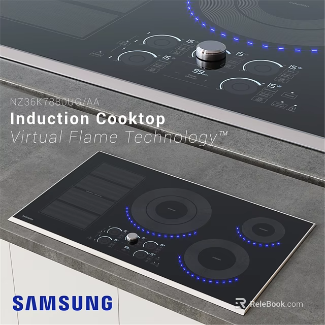 Innovative Induction Cooktop Kitchen Appliance With Virtual Flame Technology And Blue Illuminated Controls 3d model 