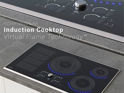 Innovative Induction Cooktop Kitchen Appliance With Virtual Flame Technology And Blue Illuminated Controls 3d model