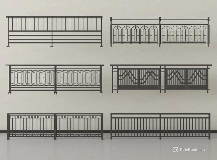 Various Metal Railing Designs With Different Patterns And Structures 3d model 