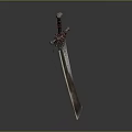 Detailed Metal Sword Sculpture With Intricate Carved Blade And Decorative Hilt